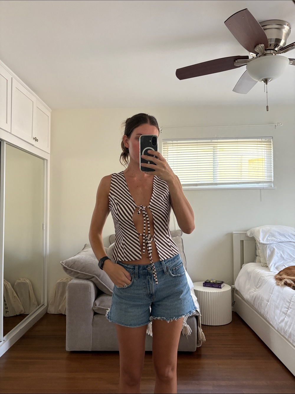 Princess Polly Brown and White Striped Tie-Front Camisole